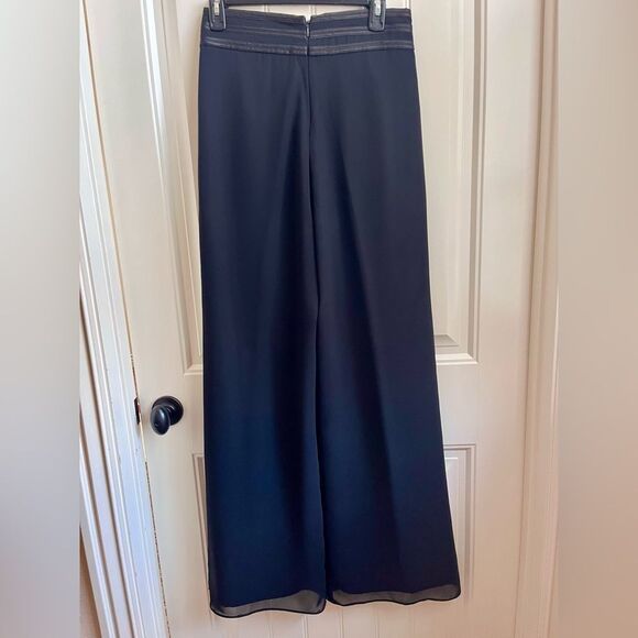 cachet wide leg evening pants palazzo solid black sheer overlay size small - Picture 5 of 9
